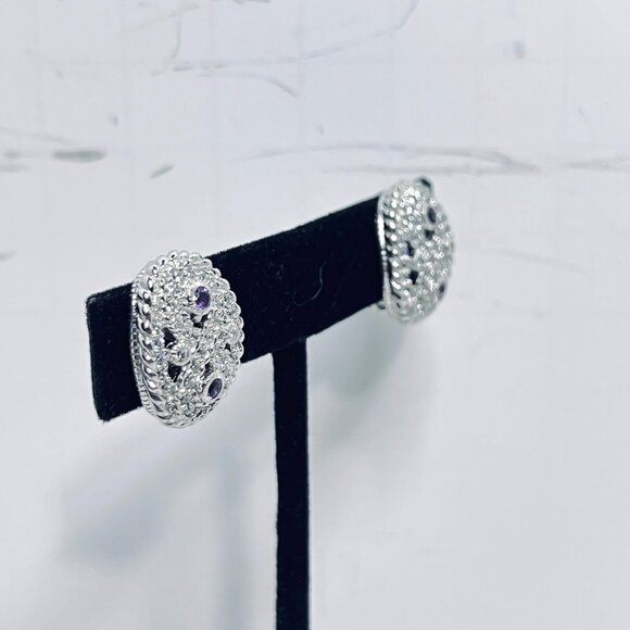 Judith Ripka Oval Sterling Silver, CZ And Amethyst Clip On Earrings (5984) - Picture 4 of 6